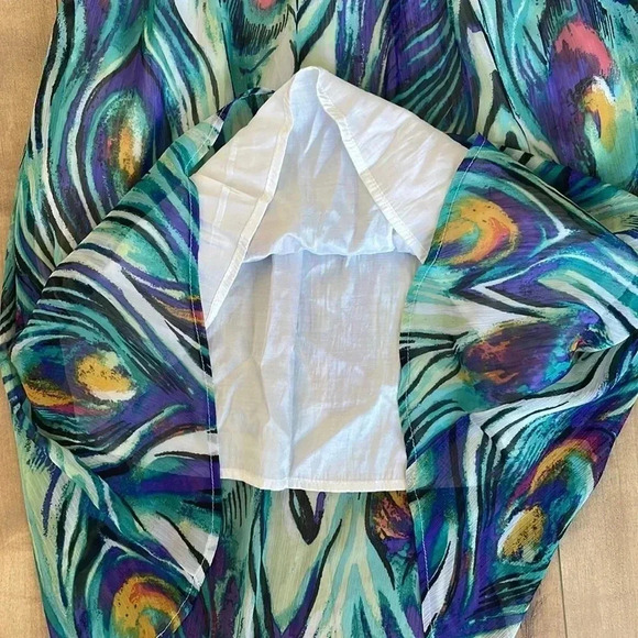 2B Bebe Strapless Sweetheart Peacock Hi-Lo Dress Sz S - Picture 4 of 10